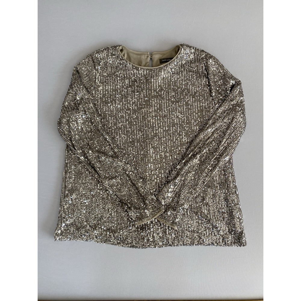 Kate & Mallory Women's Champagne Sequin Cocktail Party Top In Size Large